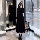 法式 赫本风针织连衣裙女秋冬收腰显瘦内搭打底裙a字长款 毛衣裙子