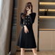 女装 高级感法式 小香风针织连衣裙2025春秋新款 赫本风复古黑色裙子