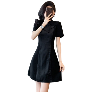小个子黑色连衣裙女夏季新款超好看新中式显瘦绝美国风改良旗袍裙