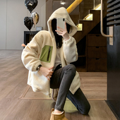 羊羔毛外套女秋冬2024新款 韩系连帽加厚宽松显瘦懒惰风超好看上衣