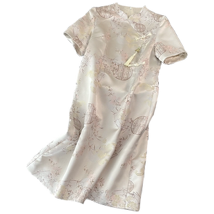 2025夏季温柔流光高雅新中式气质短袖改良旗袍修身剪裁A字连衣裙