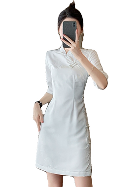 优雅白色少女款改良旗袍连衣裙