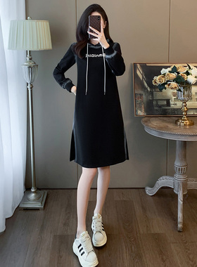 宽松显瘦加绒加厚卫衣连衣裙女秋