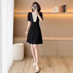 法式高端黑色短袖连衣裙女装夏季2026新款气质垂坠感名媛收腰裙子