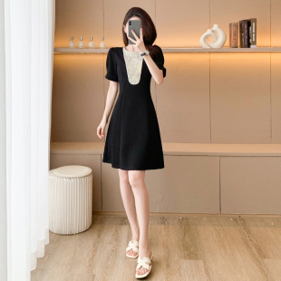 2026新款 法式 夏季 连衣裙女装 气质垂坠感名媛收腰裙子 高端黑色短袖