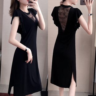 女装 法式 新款 赫本风小黑裙子2024夏季 复古性感气质开叉显瘦连衣裙