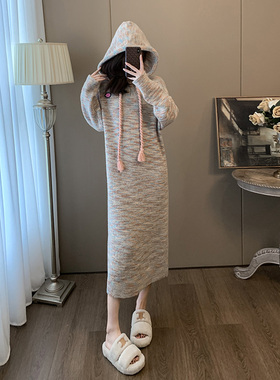 洋气甜美高级感混色宽松柔软打底中长款打底配大衣毛织连衣裙