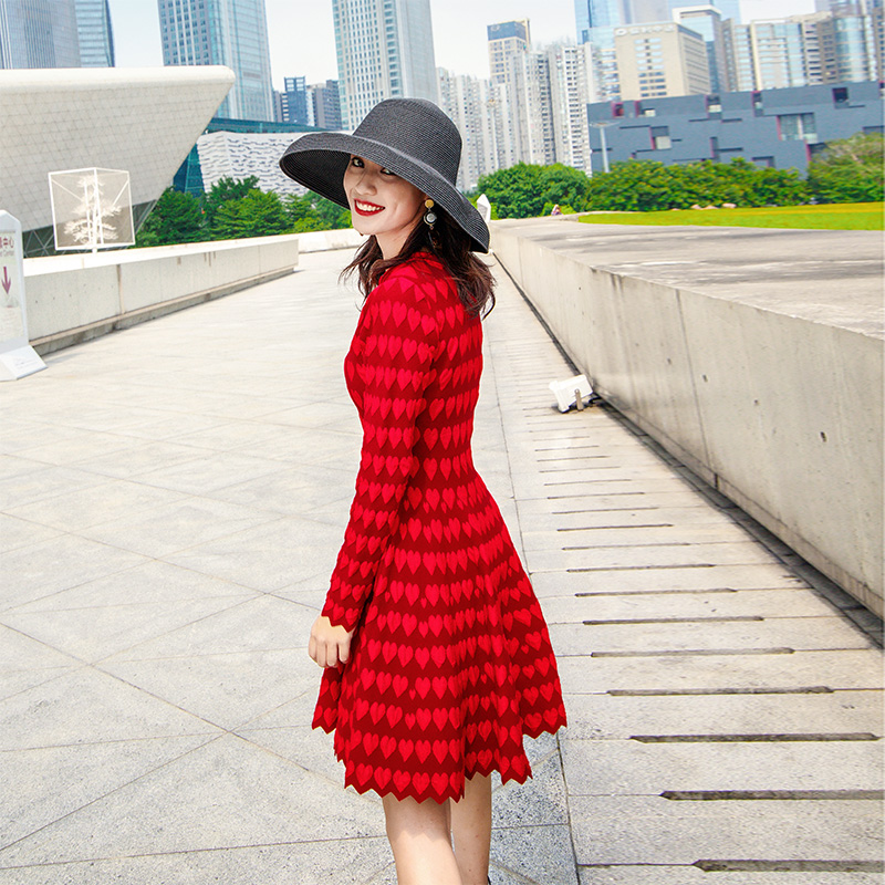 Autumn and winter Little Show thin gules Dress 2021 new pattern Women's wear Korean Edition temperament love knitting David skirtin the Accessories/Leather belt/Hat/Muffler , Sports jewelry , Ring  category - from Buy2taobao.com to provide professional Taobao agent buy service