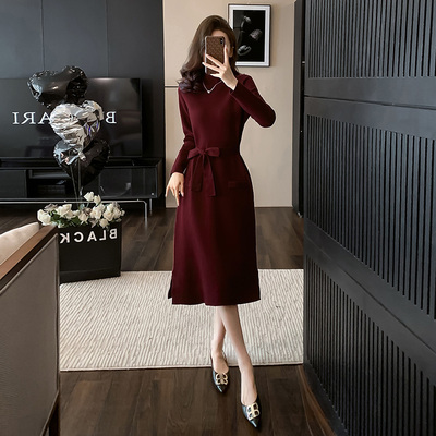 高级感长袖针织连衣裙