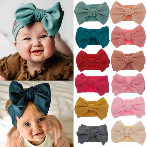 Solid Turban Nylon Headband High Elastic Bow Top Knot Headwr