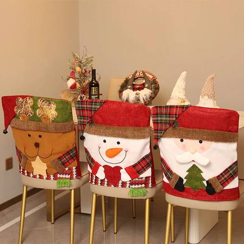 Christmas Chair Back Cover Home Table Dinner Velvet Red Sant