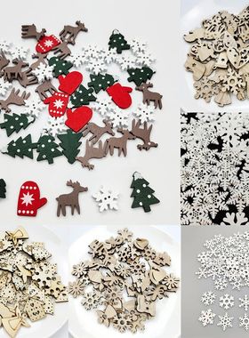 50pcs Wooden Ornaments Christmas Wood Decorative Claus Snowf