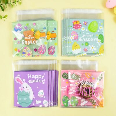 50/100pcs Easter Candy Cookie Bag Cute Bunny Eggs Gift Snack