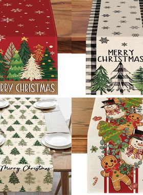Christmas Printed Linen Table Runner Christmas Atmosphere De