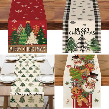 Christmas Printed Linen Table Runner Christmas Atmosphere De