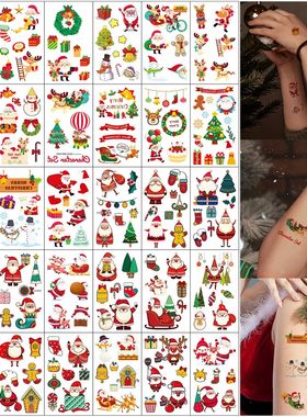 30Sheets Christmas Cartoon Pattern Tattoo Stickers,Waterproo