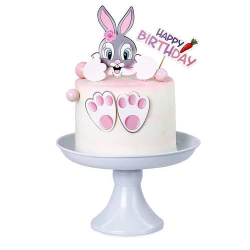 Cake Topper Rabbit Bunny Footprint Carrot Kids Happy Birthda