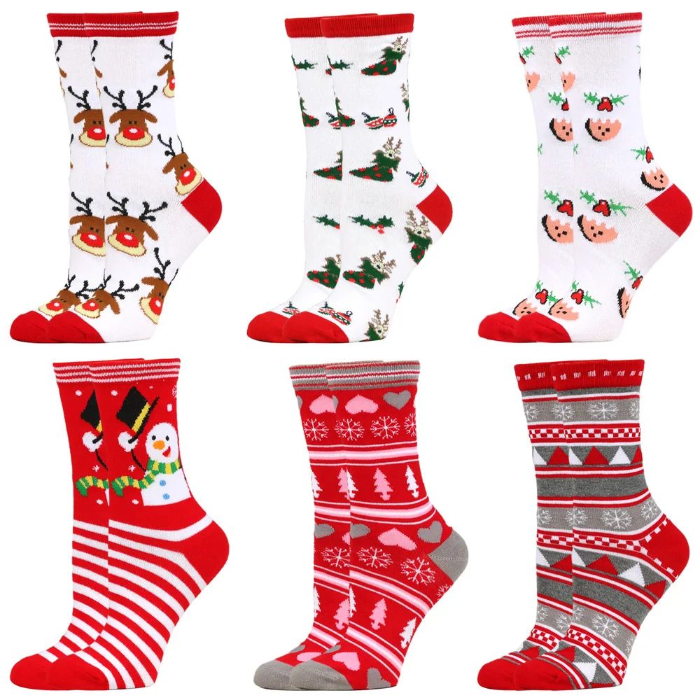 Christmas Mid-Calf Socks for Men Women Santa Claus Autumn Wi
