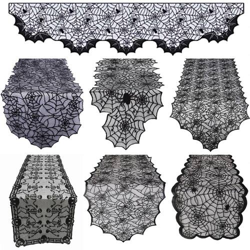 Halloween Table Runner Black Bat Spider Web Lace Tablecloth