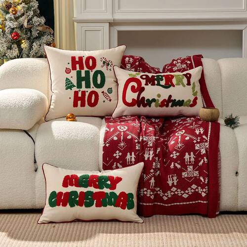 Christmas Red Green Embroidered Throw Pillowcase Cojines Can