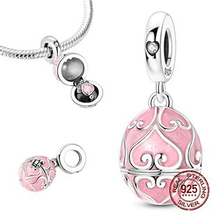 925 Sterling Silver Openable Pink Paw Print Easter Egg Penda