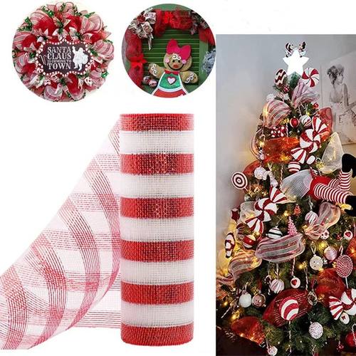 10Yard Christmas Red White Metallic Mesh Ribbon Xmas Tree Ca