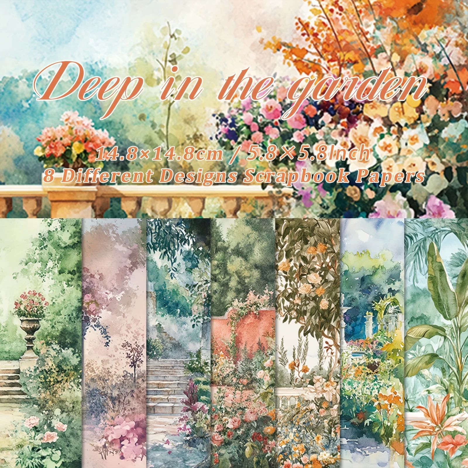 8 Sheets Beautiful Garden Landscape Material Paper DIY Decor