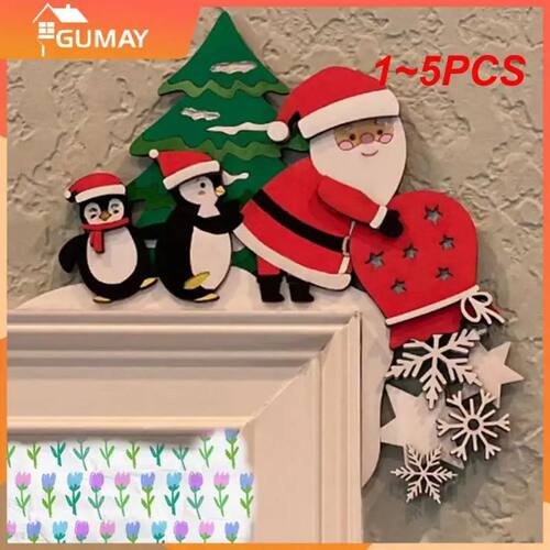 1~5PCS Christmas Door Frame Decoration Santa Claus Elk Woode