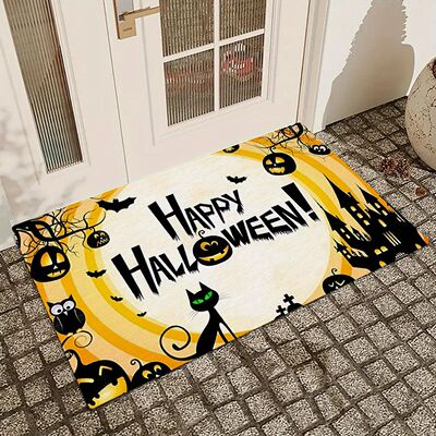 1pc halloween black cat pattern kitchen carpet, entrance car
