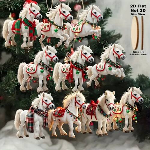 10pcs Elegant White Horse 2D Wooden Decorations Hanging on C