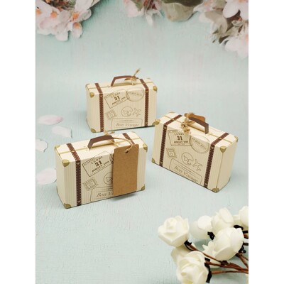10pcs luggage with hemp rope tag packaging box, candy box, g
