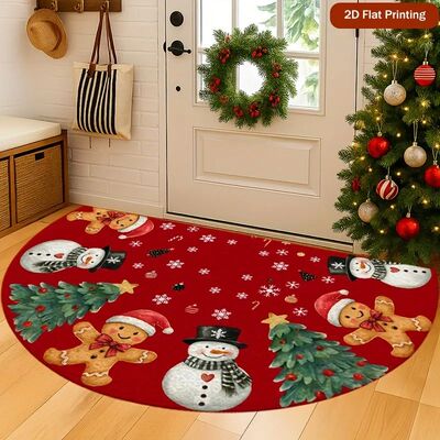 Cute Snowman Gingerbread Man Semi Circle Doormat Christmas T