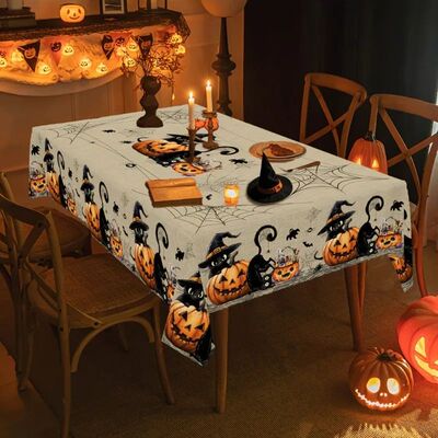1 piece of Halloween-themed tablecloth, featuring a pumpkin