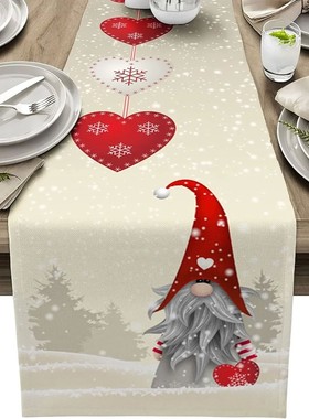 Christmas Gnome Snowflake Love Heart Linen Table Runners Dre