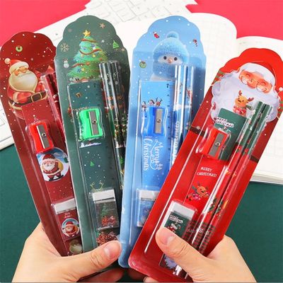5pcs/Set Christmas Stationery Set Pencil Ruler Eraser Sharpe