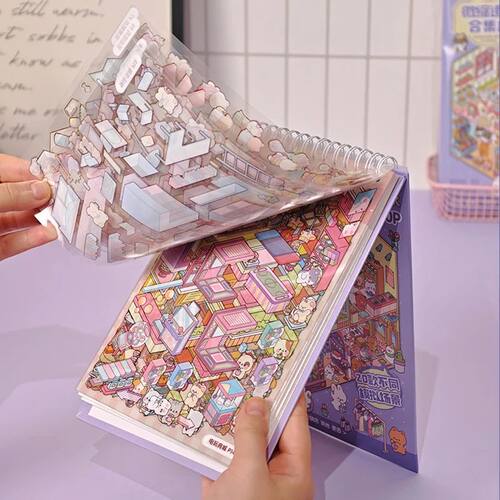 3D Miniature Diorama Sticker Book Cute Town DIY Scenery Deco