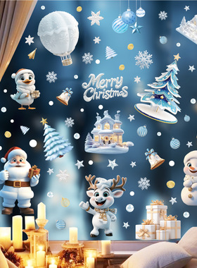 Christmas Decoration Glass Static Stickers Santa Claus Snowf