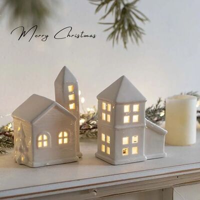 Ceramic Porcelain Lamp Ornament Button Batteries LED Christm