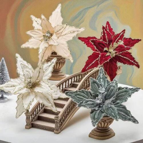 26CM Christmas Flower Red Gold Glitter Fleece Simulation Fak