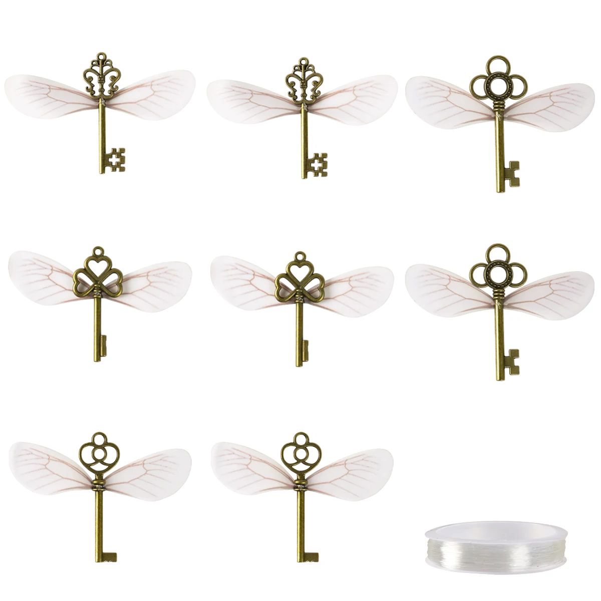 Vintage Skeleton Keys Flying Key Charms with Dragonfly Wings