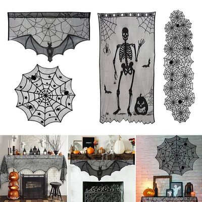 New Halloween Bat Table Runner Lace Web Skeleton Skull Table