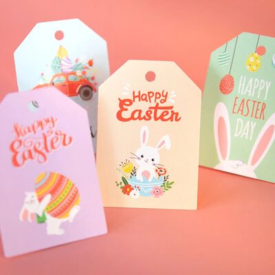 48pcs Easter Paper Tags Rabbit Bunny Hanging Tag Crafts DIY