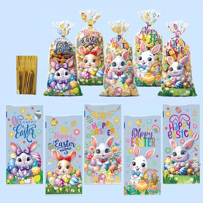 50pcs Easter Cute Rabbit Gift Bags Candy Cookie Dessert Pack