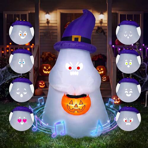 5FT Halloween Inflatable Witch Ghost Decor with Projector Fa