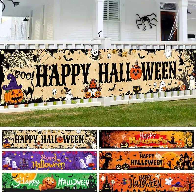 Ghost Halloween Pumpkin Banner Retro Halloween Party Signs B