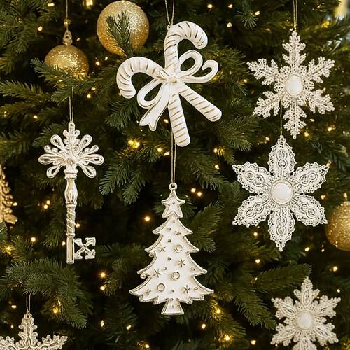 White Gold Christmas Tree Decoration Plastic Conch Snowflake