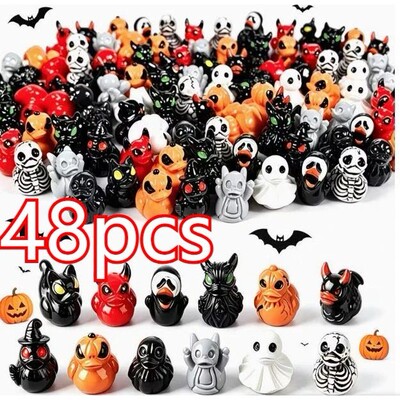 12Pcs/set Mini Resin Halloween Ducks and Ghost Miniatures Fi