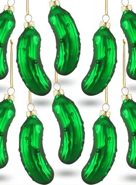 Christmas Pickle Tree Ornament, Glass Blown Green Pickle Han