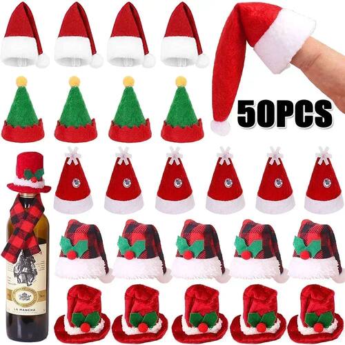 Lots Christmas Wine Bottle Cover Cap Red Green Xmas Hats Sca