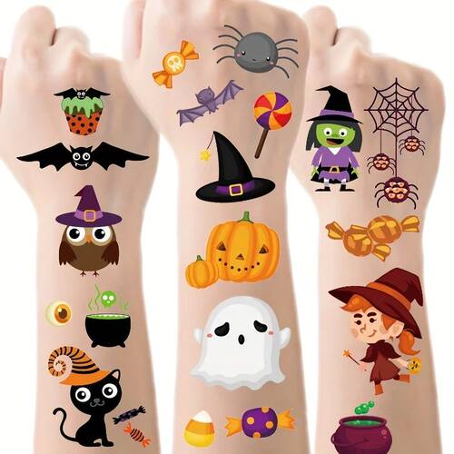 10 Sheets Halloween Pumpk Ghost Tattoo Sticker Temporary Fak